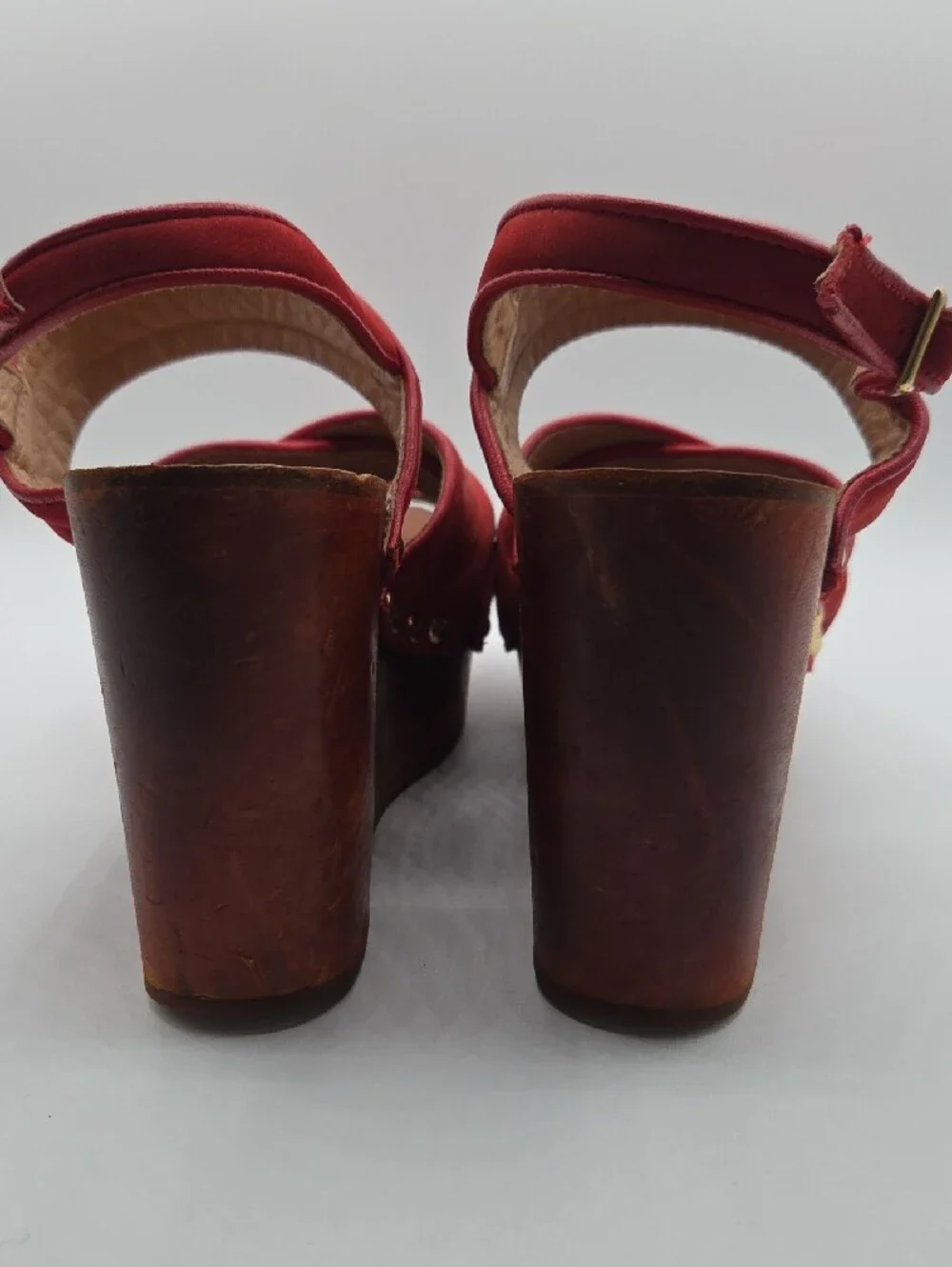 Sandro Red Suede Studded Wood Wedge Platform Sandals Euro 37 US 6.5-7